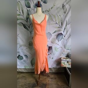 ASOS | Cami Cowl Neck & Ruffle Slit Prom Dress in Coral sz 6